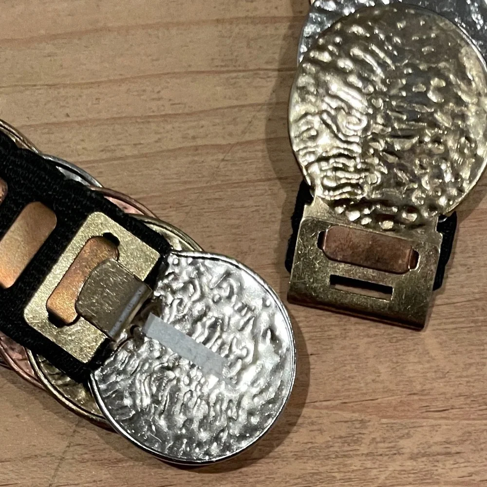 VTG Silver Bronze Gold Embossed Coin Belt Stretchy boho western southwestern OS
